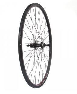 Výplet 622/28" zadní, ráfek dvoustěnný černý disk, náboj Shimano kazeta 8/9 sp centerlock