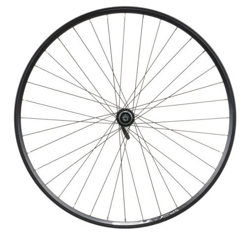 Výplet 622/28" přední, ráfek dvoustěnný černý disk, náboj Shimano RU centerlock 32 děr